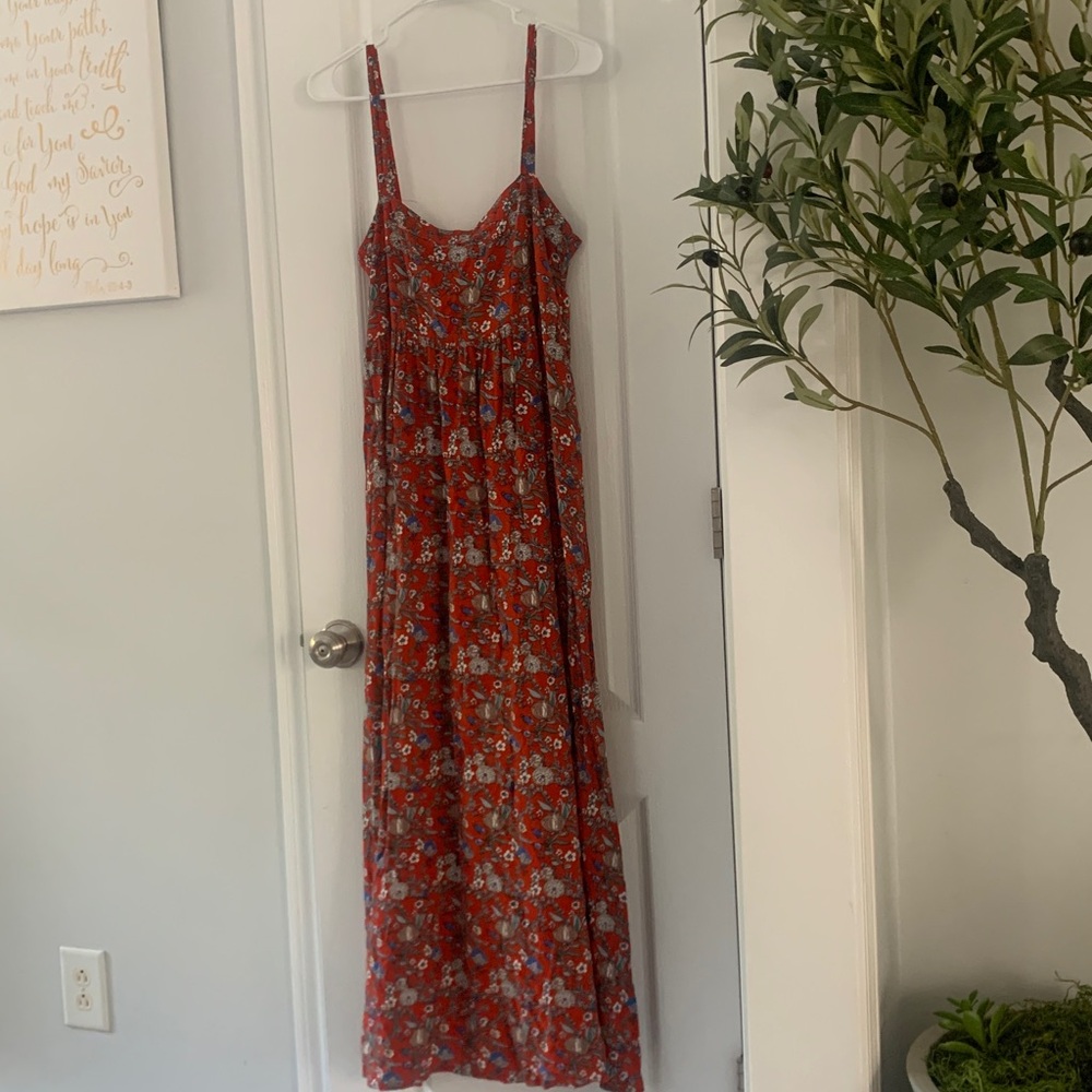 Natural‎ Life Patti Maxi, side slit floral Red Boho strap cottagecore size XS/S - Picture 3 of 12
